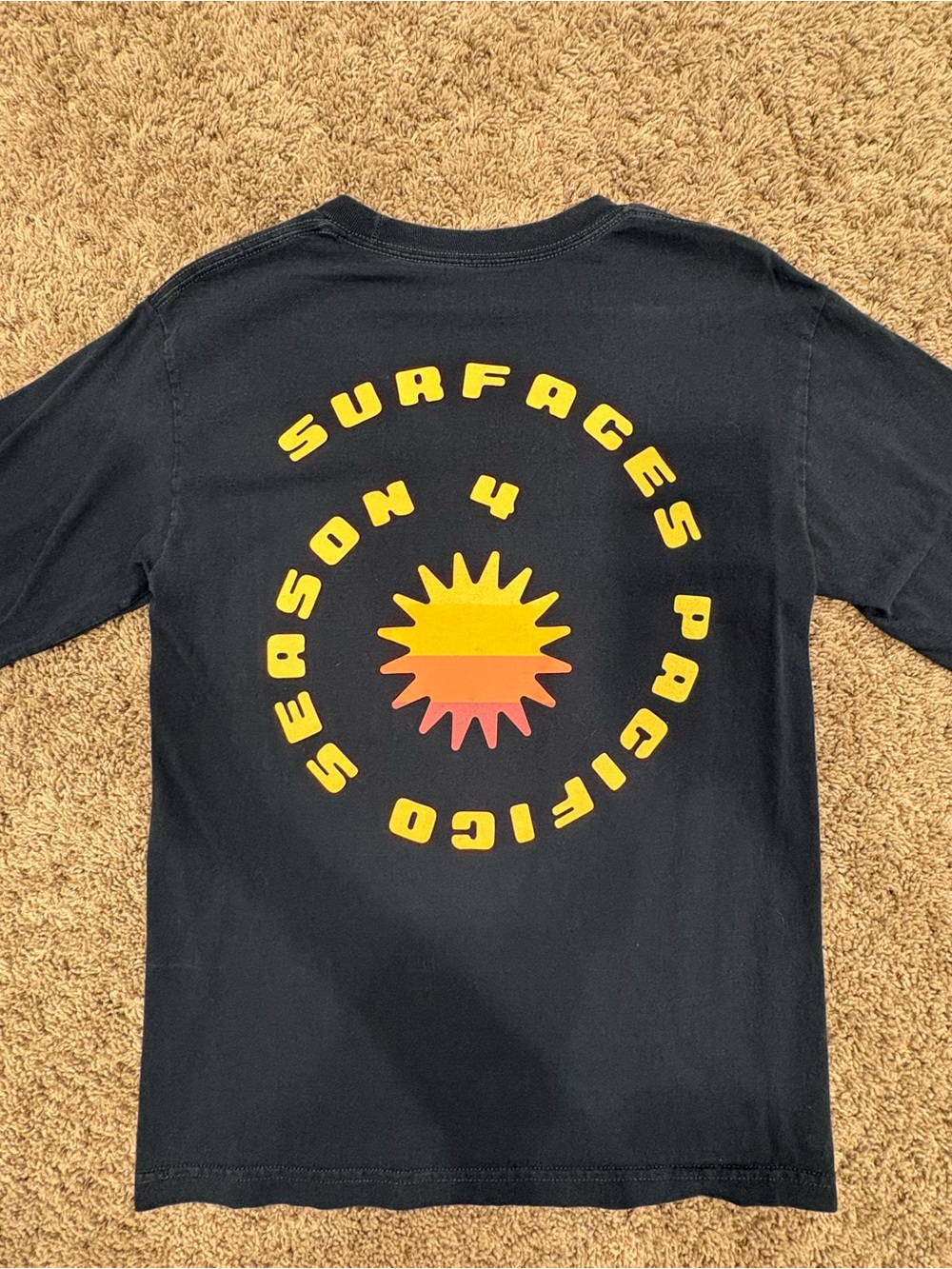 Surfaces Navy Long Sleeve Graphic Tee with Yellow-Orange Sunback